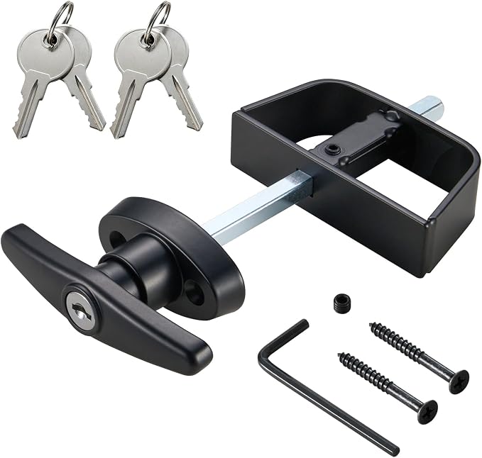 CZC AUTO Shed Door Latch T-Handle Lock Kit, 5 1/2" Stem, Suitable for Gate, Barn, Garage, Chicken Coop Door Lock, 4 Keys