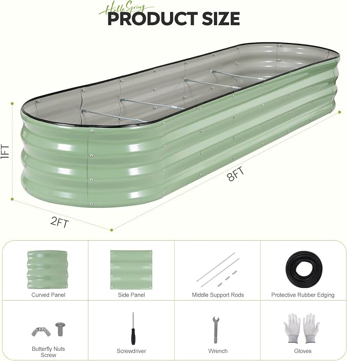 Galvanized Raised Garden Bed 2 Pack, 8x2x1ft Oval Metal Planter Box Outdoor with Support Rods & Corner Protection, Planter Beds for Vegetables, Fruits, Flowers (AvocadoGreen)