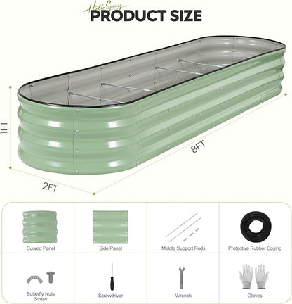 Galvanized Raised Garden Bed 2 Pack, 8x2x1ft Oval Metal Planter Box Outdoor with Support Rods & Corner Protection, Planter Beds for Vegetables, Fruits, Flowers (AvocadoGreen)