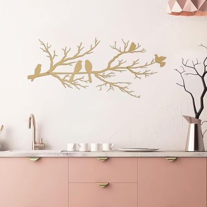 ESTART Metal Birds Wall Art, Metal Vivid Birds on Branch Silhouette Wall Decor Gold Leaves with Bird Outdoor Hanging Wall Sculpture for Home Living room Bedroom Balcony Garden (Gold, Large)