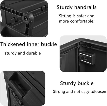 Versatile Foldable Seatable Camping Box Car Organizer Heavy Duty Storage Bins With Lids Box Trunk,Durable Plastic,60L Can Store Clothes, Camping Equipment in Large Capacit (black)