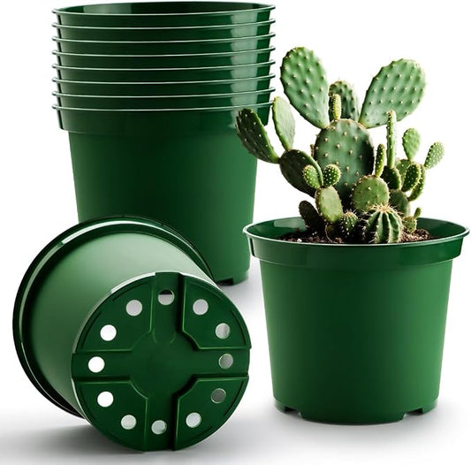 RooTrimmer 3 Gallon Plastic Nursery Pots, 10 Inch Round Plant Pots with Drainage Holes, 10 Pack Planting Pot for Outdoor Indoor Plants, Gardening Gifts for Women, Green