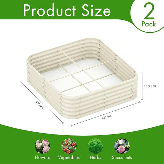 2-Pack 4x1.5ft Galvanized Raised Garden Bed, Outdoor Planter Bed, Metal Planter Box for Gardening and Planting,Milk White