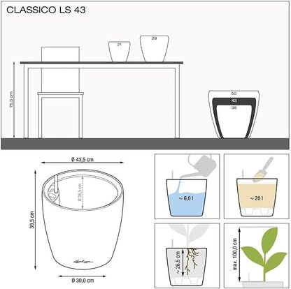 Lechuza Classico LS 43 Scarlet Red High Gloss, Self-Watering Round Planter, D16.9 H15.7 in