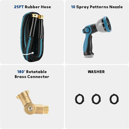 MEASUREMAN 25 FT Garden Hose Kit, Heavy Duty Lightweight Water Hose with 180° Swivel Grip & Multi-Pattern Spray Nozzle, 5/8-Inch Kink-Resistant Fabric Hose for Lawn & Patio