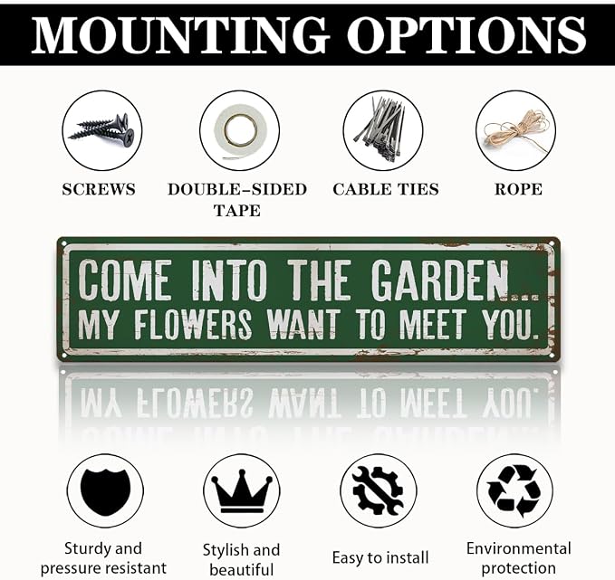 Rustic Metal Tin Sign, Funny Garden Quote Decor, Come into The Garden... Sign, Rustic Farmhouse Wall Art, for Yard Fence Door Porch, Indoor Outdoor Gardening Decoration, 15.7 x 3.9 Inches