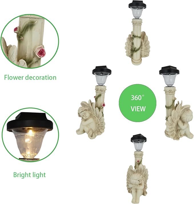 Angel Statue with Solar Light,White 12.9IN | Resin Solar Statues Outdoor Decorations for Home Patio Lawn Yard Balcony, Gift For Mom/Grandma/Garden Lovers