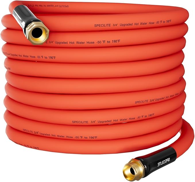 SPECILITE 3/4" Hot/Cold Garden Water Hose 50ft, -50℉-190℉,Flexible & Lightweight With 3/4" Brass Fittings for Yard, Outdoor, Farm, Red