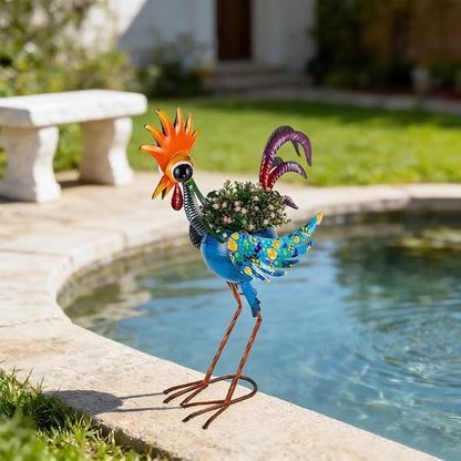 Planters for Outdoor Plants,25.6 Inch Tall Metal Yard Rooster Decor for Outdoor Plants, Weather-Resistant Flower Pots for Garden Patio Porch Decor