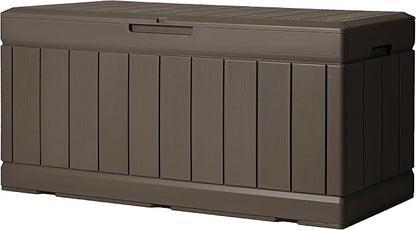 Greesum 82 Gallon Resin Deck Box All Weather Large Outdoor Storage for Patio Furniture, Toys, Garden Tools, Lockable, Brown