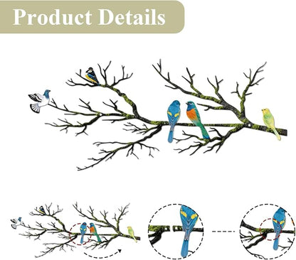 ESTART Metal Birds Wall Art, Metal Vivid Birds on Branch Silhouette Wall Decor Black Leaves with Bird Outdoor Hanging Wall Sculpture for Home Balcony Garden (Bright Color, Large)