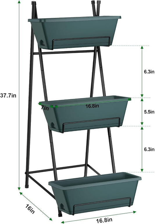 Raised Garden Bed 3 Tier Vertical Garden Planter Standing Garden Bed Planter Box Outdoor Herb Planter with Drainage Holes Removable Tray for Patio Balcony Porch Green