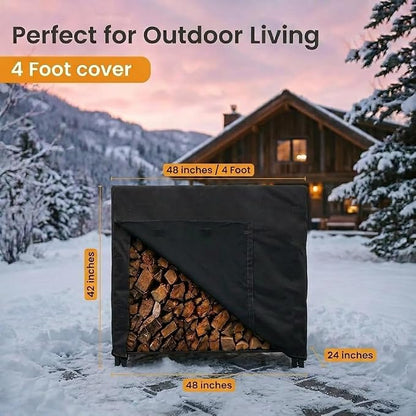 Heavy Duty Log Rack Cover - 4 Feet - Panther Series - Black