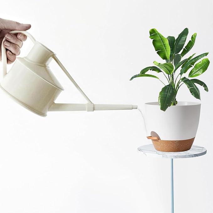 Self Watering Plant Pots with Drainage & Saucers, 5-Pack 7/6.5/6/5.5/5 in - Plastic Flower Pots for Indoor Plants, Succulents & Herbs, Planters for Indoor Outdoor & Balcony (White)