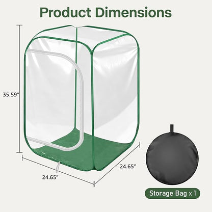 OnBrand 24.65" x 24.65" x 35.59" Portable Pop Up Greenhouse for Outdoors & Indoors, PVC Mini Greenhouse with Zipper Door & Storage Bag, Clear Plant Tent for Seedlings Flowers Vegetables