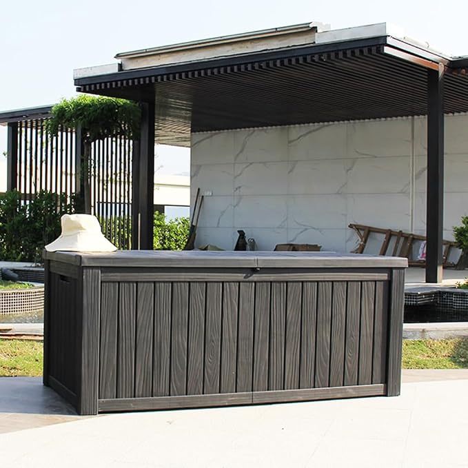 BTEXPERT 150 Gallon Large Resin Deck Box, Outdoor Storage Container with Metal Rods & Partition for Patio Furniture Cushions Garden Tools Equipment Waterproof Lockable UV Resistant