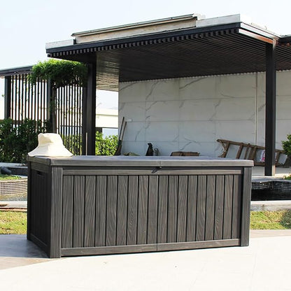 BTEXPERT 150 Gallon Large Resin Deck Box, Outdoor Storage Container with Metal Rods & Partition for Patio Furniture Cushions Garden Tools Equipment Waterproof Lockable UV Resistant