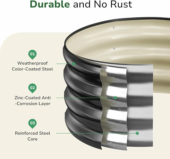 GreatBuddy 2x2x1 ft Round Galvanized Raised Bed, Easy-Assembly Raised Garden Bed with Anti-Cut Gloves & Tools, Rust-Proof Garden Bed for Outdoor, Vegetables, Herbs, Small Trees, Black