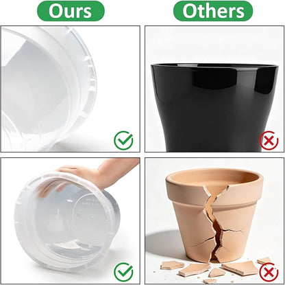 RooTrimmer 8 Inch Clear Nursery Pots with Drainage Holes and Clear Saucers,Transparent Flower Planters for Indoor Outdoor Plants,Thick Plant Pots for Herbs Succulents (10 Pack)