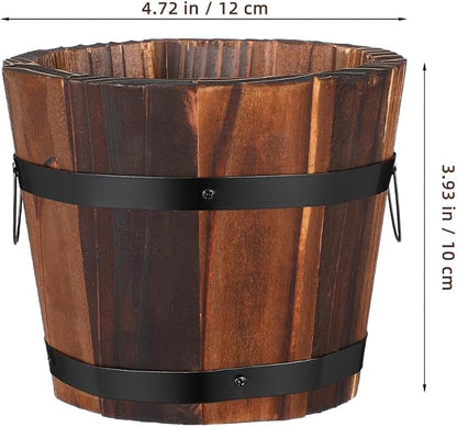 BESPORTBLE Rustic Wooden Barrel Planters: 4pcs Whiskey Barrel Bucket Flower Pots, Plants Boxes Container with Handles for Garden Outdoor Indoor Decor