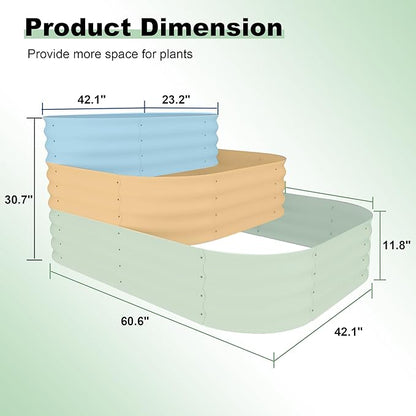 IDEALHOUSE 3-Tier Galvanized Raised Garden Bed 60.6x42.1x30.7 Inch, Exclusive Layered Planting Design for Shallow & Deep Root Plants, Eliminates Root Competition, Maximize Vertical Space, White