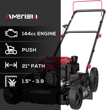 AMERISUN Gas Lawn Mower, 21" with 144cc 4-Cycle OHV Engine 2-in-1 Walk-Behind Gas Push Lawn Mower (AV8621C1)
