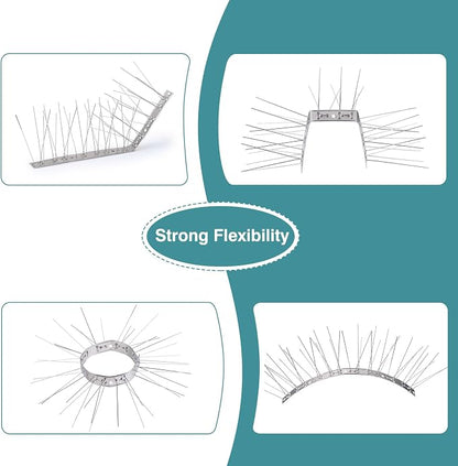 Bird Spikes with Stainless Steel Base Bird Deterrent Spikes | Outdoor Use, for Small Bird Pigeons Crows and Woodpeckers Fence Roof and Wall