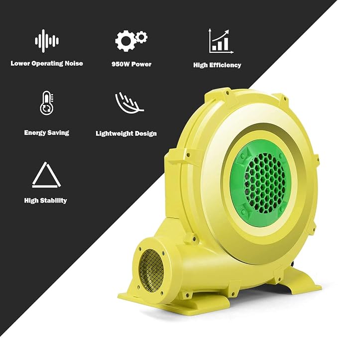 HONEY JOY Air Blower, 950 Watts 1.25HP Bounce House Blower for Inflatables, Bouncy Castle and Jump Slides, 13FT Wire & Stakes, UL Certificate, Portable and Powerful Commercial Air Blower(950w, 1.25HP)