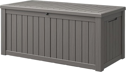 NUNU LAB 180 Gallon Outdoor Storage Box,Resin Large Sturdy Deck Box, Backyard Outside Storage Box Waterproof with Double Wall Panels,Package Delivery Garden Outdoor Hose
