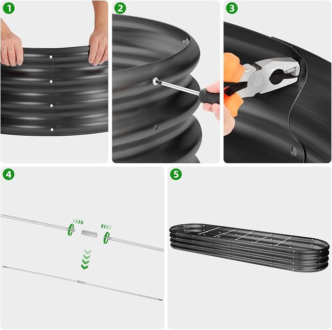 Land Guard 8×2×1ft Galvanized Raised Garden Bed Kit, 108 Gallon Capacity Raised Garden Boxes Outdoor, Oval Metal Raised Garden Beds for Vegetables, Gray(with 10 Connecting rods)