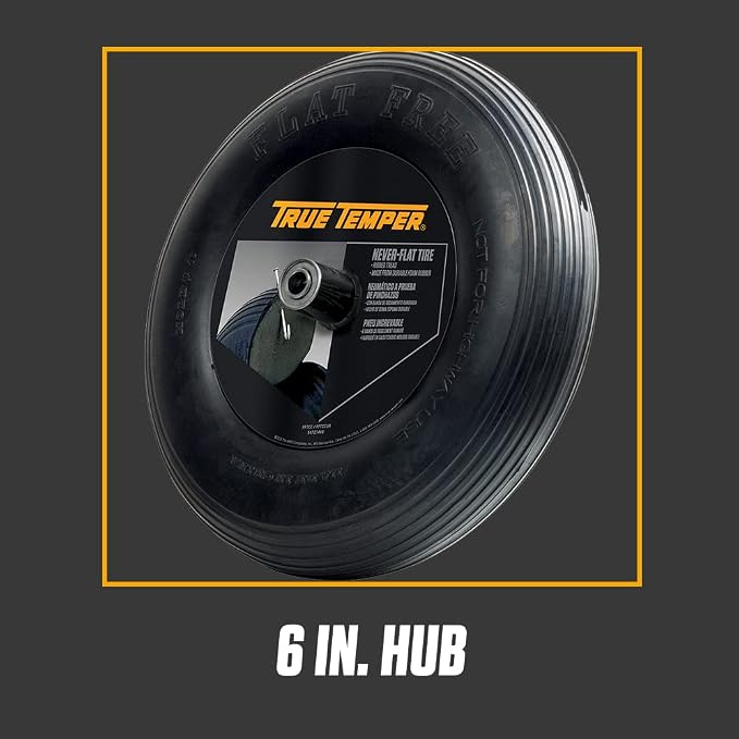True Temper FFTCC 8 in. Hub Never Flat Wheelbarrow Tire with Ribbed Tread, 8-Inch,Black