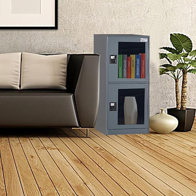 MECOLOR Vertical Single-Layer Small lockers with Padlocks and latches, 2 or 3 compartments, for Employees, Families, Offices,supermarkets and Other Places, (Dark Grey, G2V)