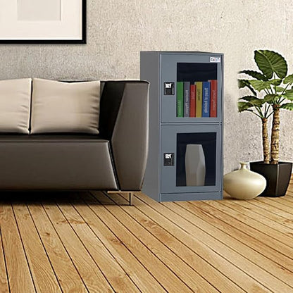 MECOLOR Vertical Single-Layer Small lockers with Padlocks and latches, 2 or 3 compartments, for Employees, Families, Offices,supermarkets and Other Places, (Dark Grey, G2V)