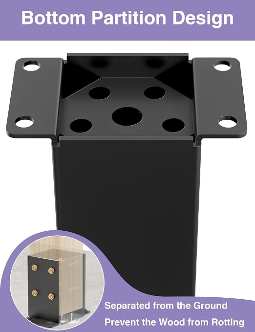 4 PCS Metal 4x4 Post Base, Inner Size 3.5"x3.5" Post Bracket | Heavy Duty, Anti-Corrosive Partition, Powder-Coated, Post Anchor, For Pavilion Deck Railing Support