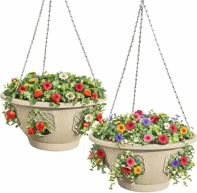 Ultimate Hanging Baskets - Strawberry, Tomato, Flower, and Herb Outdoor Planters - Use Garden Pots for Growing Plants Outside On A Deck, Fence, or Balcony (20, Desert Sand)