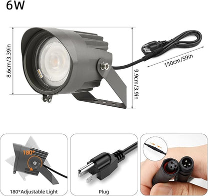 Led Landscape Outdoor Spot Light with Anti-glare Cap - Heavy Duty Waterproof IP67 120V Accent Light 270⁰ Adjustable Mount, 3000K Thickened Aluminum Spotlight for Bldg Yard Garden Tree (6 Watts)