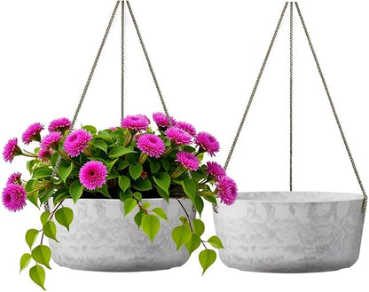 Asnext 10.7 Inch Hanging Planter for Outdoor Indoor Plants，2 Pack Hanging Flower Pots with Drain Holes for Garden Home Decor Use (Marble)