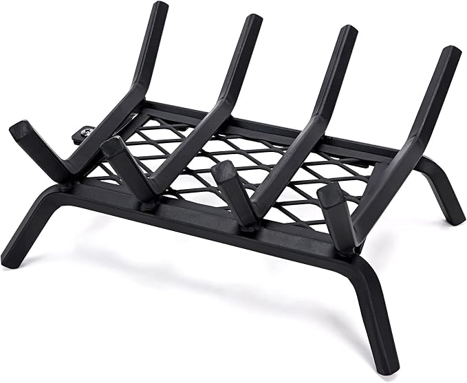 INNO STAGE Fireplace Grates with Ember Retainer - 14 Inch Fireplace Log Grate, Firewood Wood Log Holder Rack,Inside Wrought Cast Iron Fire Grate for Hearth Indoor Outdoor Camping