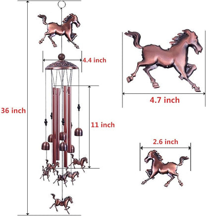 Horse Wind Chimes Decor- 37 Inch Pure Hand-Made Waterproof Metal Musical Wind Bells with 4 Aluminum Tubes 6 Bells Mobile Wind Catcher Romantic Wind Chime for Home, Festival, Indoor/Outdoor Decoration