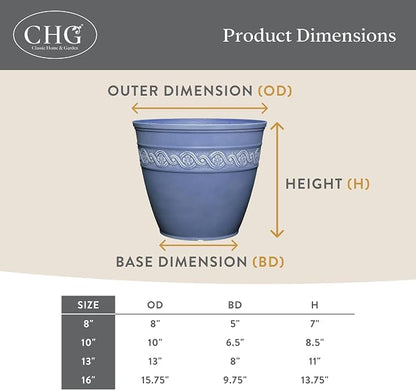 Classic Home and Garden by Growscape Corinthian Planter Pot(10" Storm Gray) | Classic Resin Plant Pots, Lightweight Indoor Outdoor Planter, Weather-Resistant, Great for Patio, Home & Garden Decor Accent