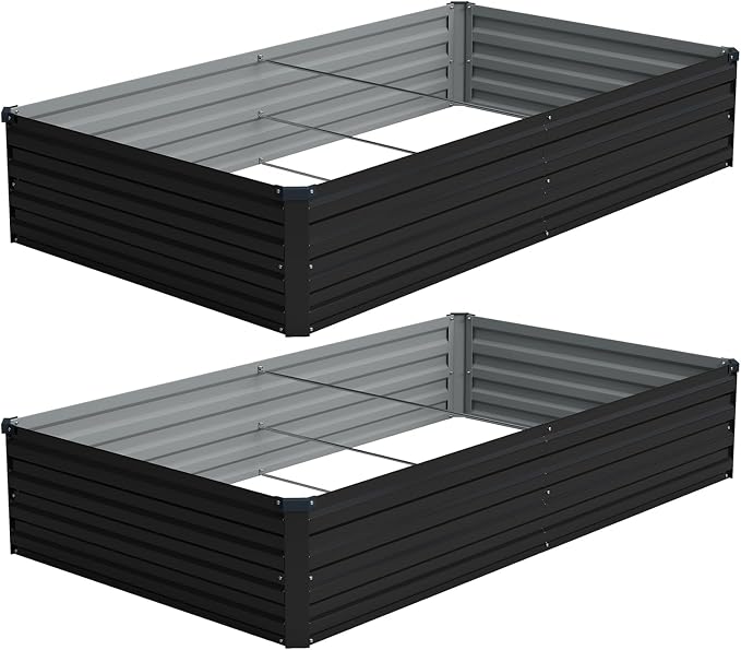 Vengarus 2PCS 8x4x1ft Galvanized Raised Garden Beds Kit,Planter Box Black | Galvanized Steel, Rectangular Metal Planter Raised Beds, Vegetables, Herbs, Flowers, Easy Assembly, Rustproof Safe Backyard