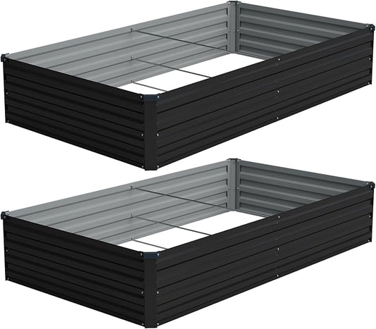 Vengarus 2PCS 8x4x1ft Galvanized Raised Garden Beds Kit,Planter Box Black | Galvanized Steel, Rectangular Metal Planter Raised Beds, Vegetables, Herbs, Flowers, Easy Assembly, Rustproof Safe Backyard