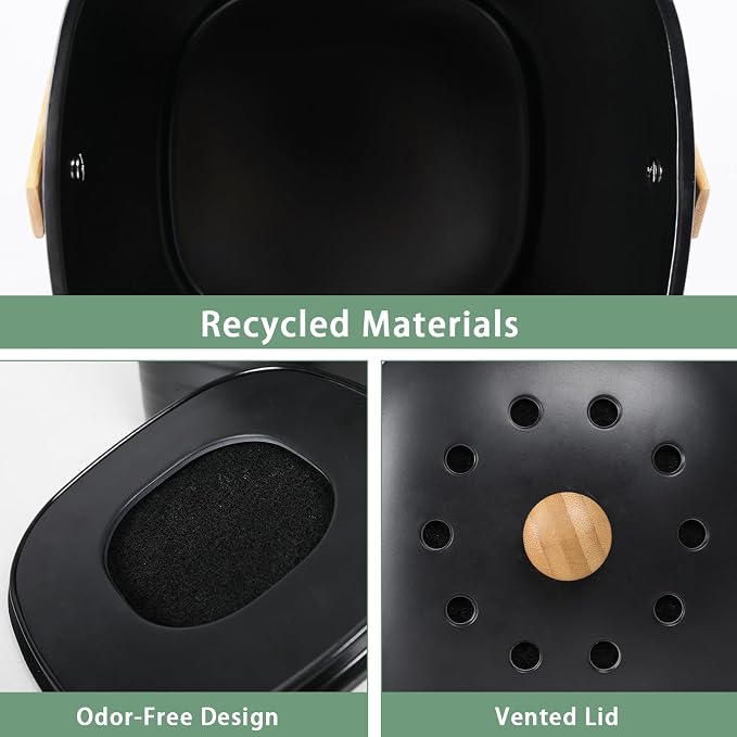 MUMTOP Bamboo Fiber Compost Bin Kitchen Countertop Compost Bin with lid – Small Compost Bin Made of Sustainable Bamboo Fiber Includes Charcoal Filter