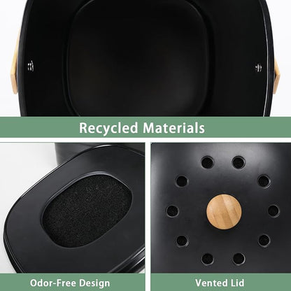 MUMTOP Bamboo Fiber Compost Bin Kitchen Countertop Compost Bin with lid – Small Compost Bin Made of Sustainable Bamboo Fiber Includes Charcoal Filter