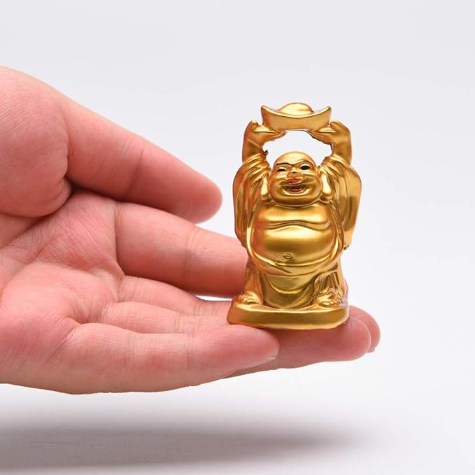 BRABUD 2'' Golden Laughing Buddha Figurines with Red Lips Good Gift and Collection Set of 6 (2'' Gilt)