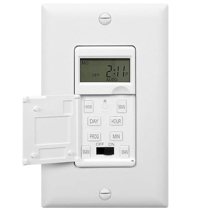 ENERLITES Programmable Digital Timer Switch for Lights, Fans, Motors, 7-Day 18 ON/OFF Timer Settings, Single Pole, Neutral Wire Required, UL Listed, HET01-C, White, 2 Pack