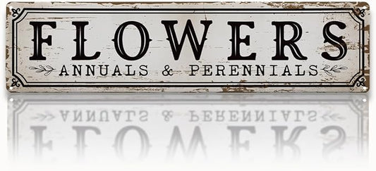 Garden Metal Tin Sign, Vintage Farmhouse Decor, Flowers Annuals and Perennials Sign, Gardening Wall Art for Yard Fence Door Porch, Indoor Outdoor Garden Decoration, 15.7 x 3.9 Inches