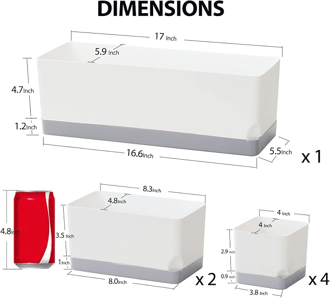 Self Watering Planters Pots for Indoor Plants, 7 Pack Plastic Planter Box Flower Pots for Indoor Outdoor Plants, Rectangle Herb Planter Window Boxes Planterswith Drainage, Light Gray Tray