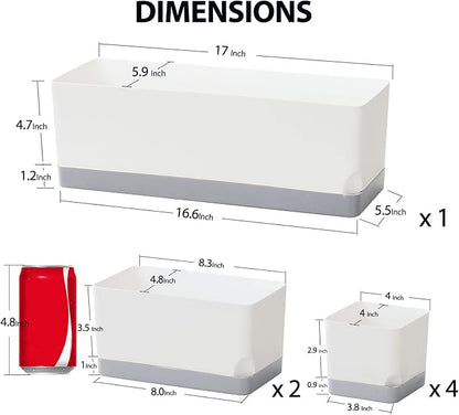 Self Watering Planters Pots for Indoor Plants, 7 Pack Plastic Planter Box Flower Pots for Indoor Outdoor Plants, Rectangle Herb Planter Window Boxes Planterswith Drainage, Light Gray Tray