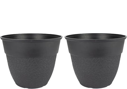 The HC Companies Brookhaven Decorative Round Planter - Lightweight Premium Resin Plant Pot with a Stonelike Texture for Indoor Outdoor Use (16 Inch Black, Pack of 2)